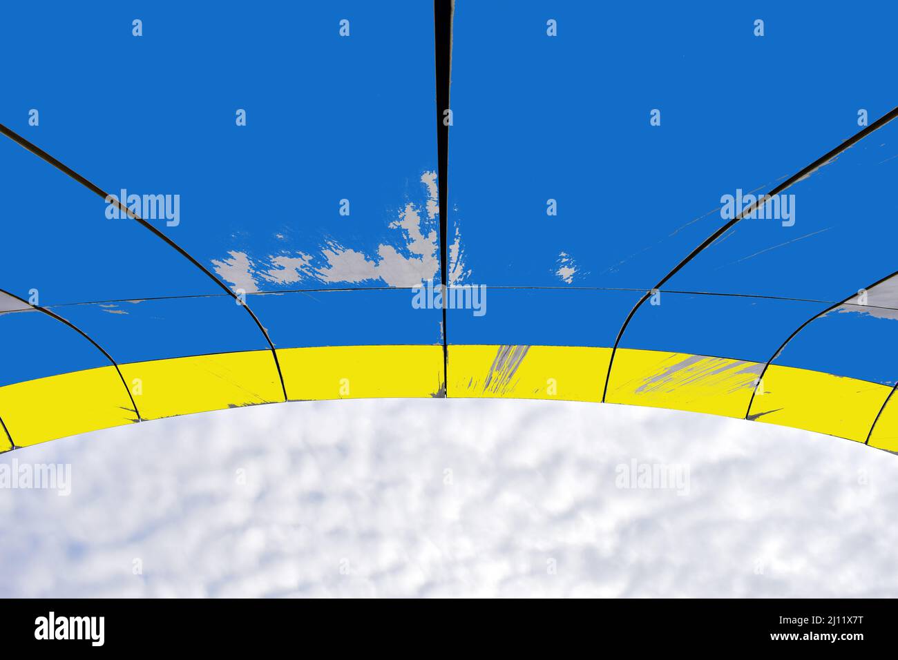 Abstract Ukraine country flag with caption on the photo Stock Photo
