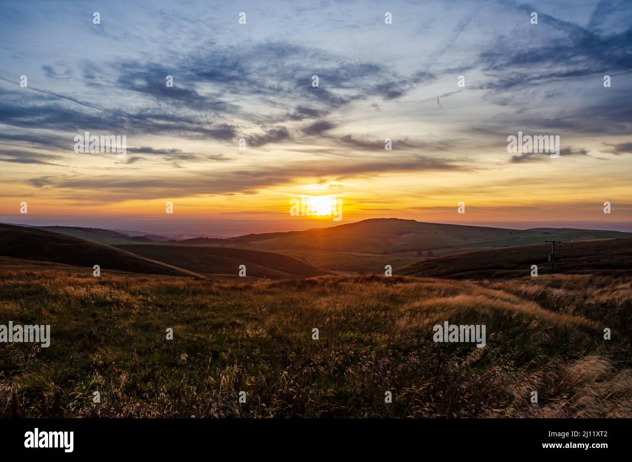 Wildboarclough Area Cheshire Peak District  at Sunset Stock Photo