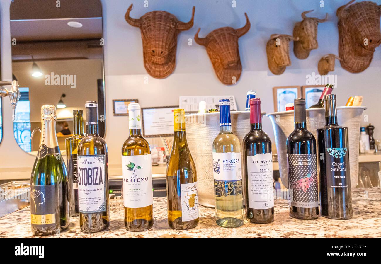 Vermouth bottles on the bardesk in Tasca Celso y Manolo restaurant
