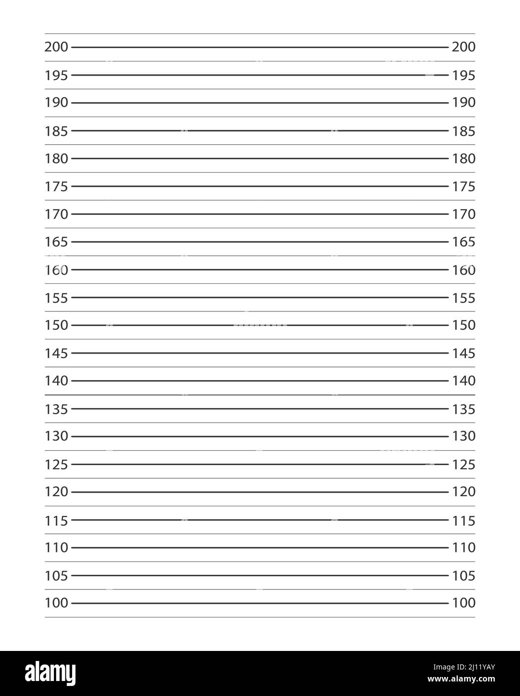 Police mugshot background. Height chart with centimeters markup for photo of arrested or suspect person identification isolated on white background. Vector illustration. Stock Vector