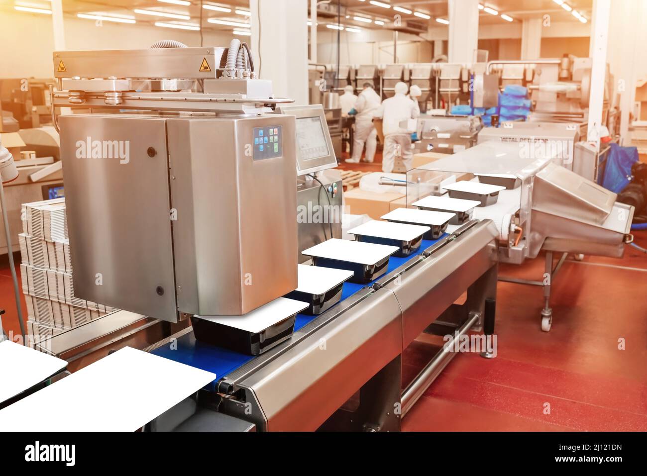 Line for the production meat with packaging and cutting. Industrial ...