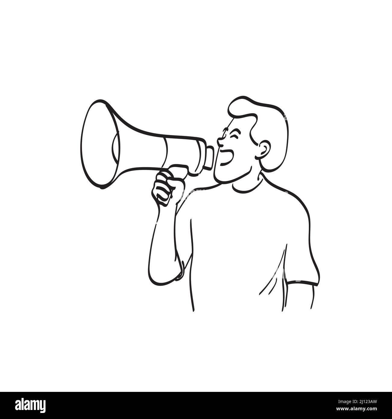 half length of man using megaphone illustration vector hand drawn