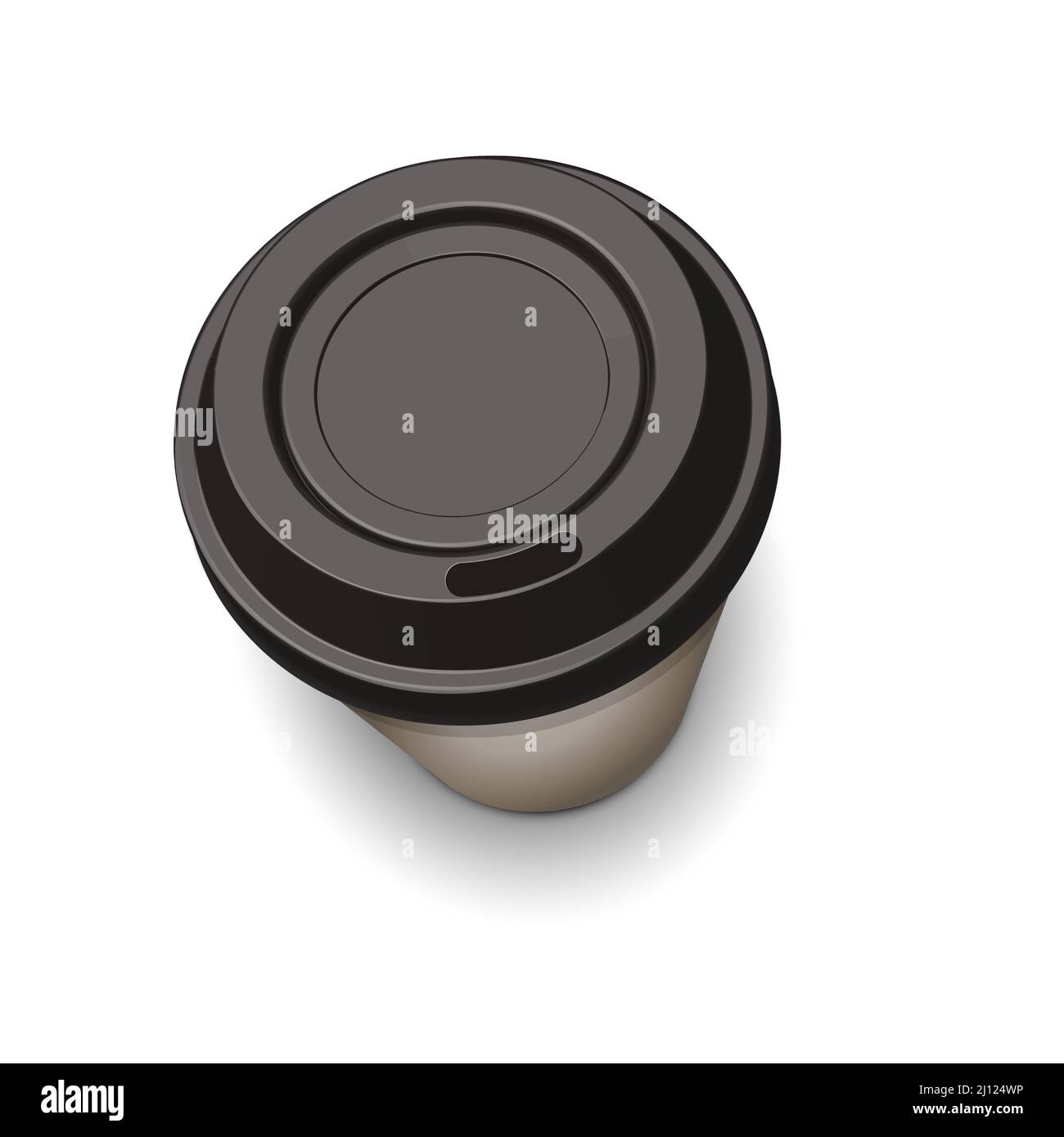 Paper cup. Cardboard craft drink glass with closed plastic lid top view ...