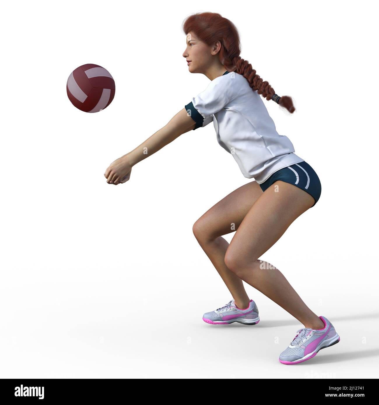3DIllustration of an Isolated volleyball Girl passing the ball Stock
