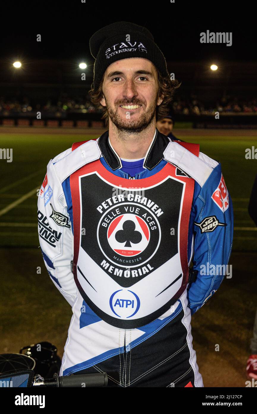 MANCHESTER, UK. MAR 21ST. Adam Ellis during the ATPI Peter Craven Memorial Trophy at the National Speedway Stadium, Manchester on Monday 21st March 2022. (Credit: Ian Charles | MI News) Credit: MI News & Sport /Alamy Live News Stock Photo