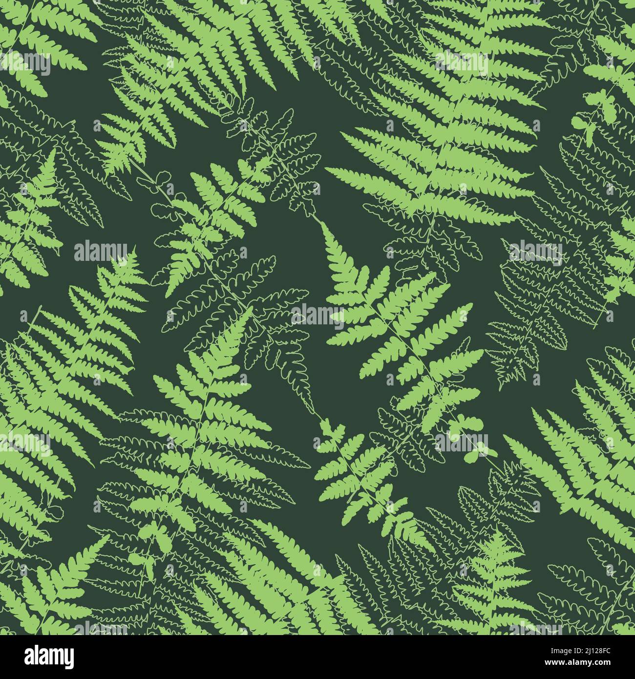 Fern leaf vector seamless pattern. Bracken silhouette and line seamless