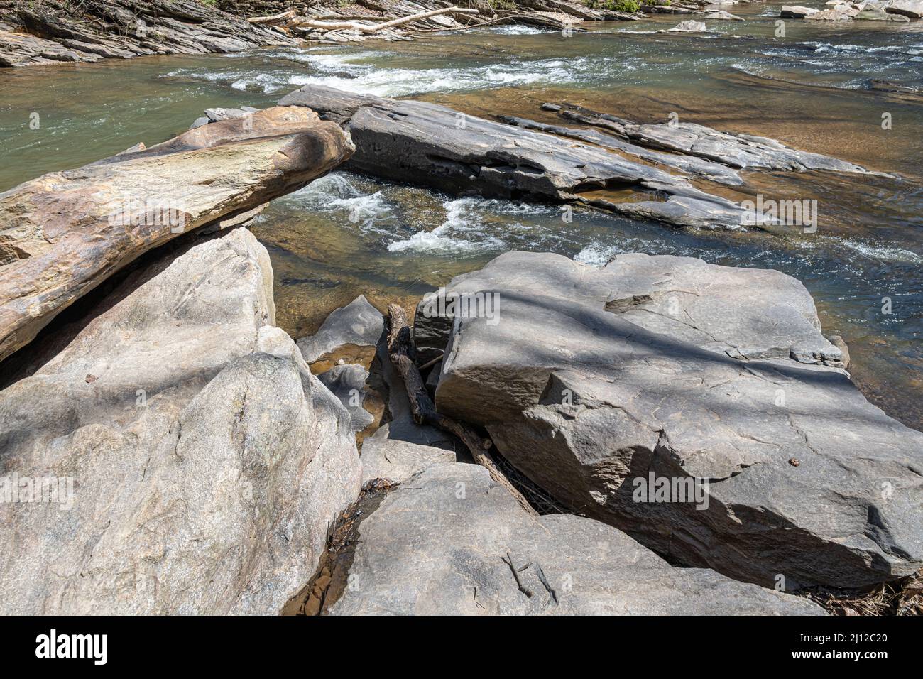 Sope Creek, a tributary of the Chattahoochee River, alongside the Sope Creek Mill Ruins in Marietta, Cobb County, Georgia. (USA) Stock Photo