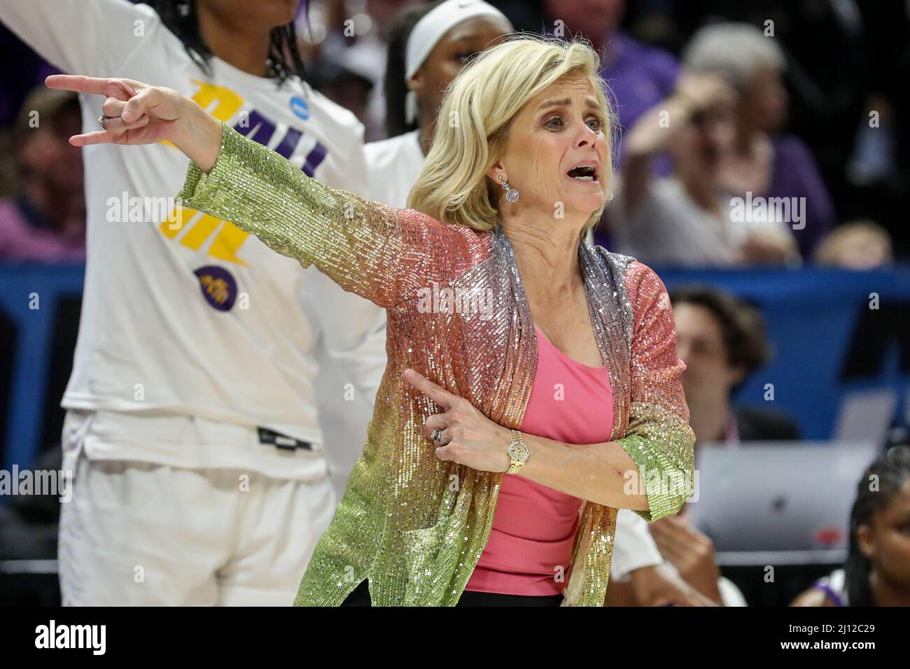 March 21, 2022 LSU Head Coach Kim Mulkey reacts to a call that didn't