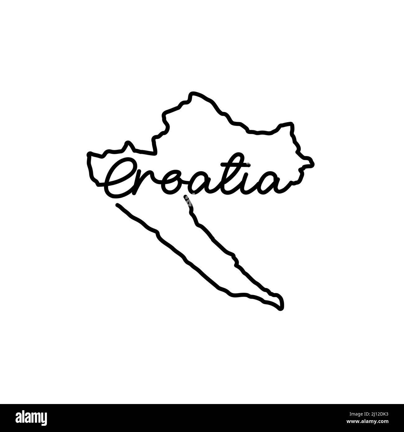Croatia outline map with the handwritten country name. Continuous line drawing of patriotic home ...