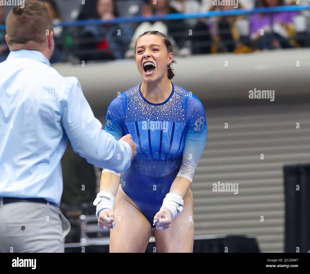Birmingham, AL, USA. 19th Mar, 2022. Florida's Megan Skaggs celebrates