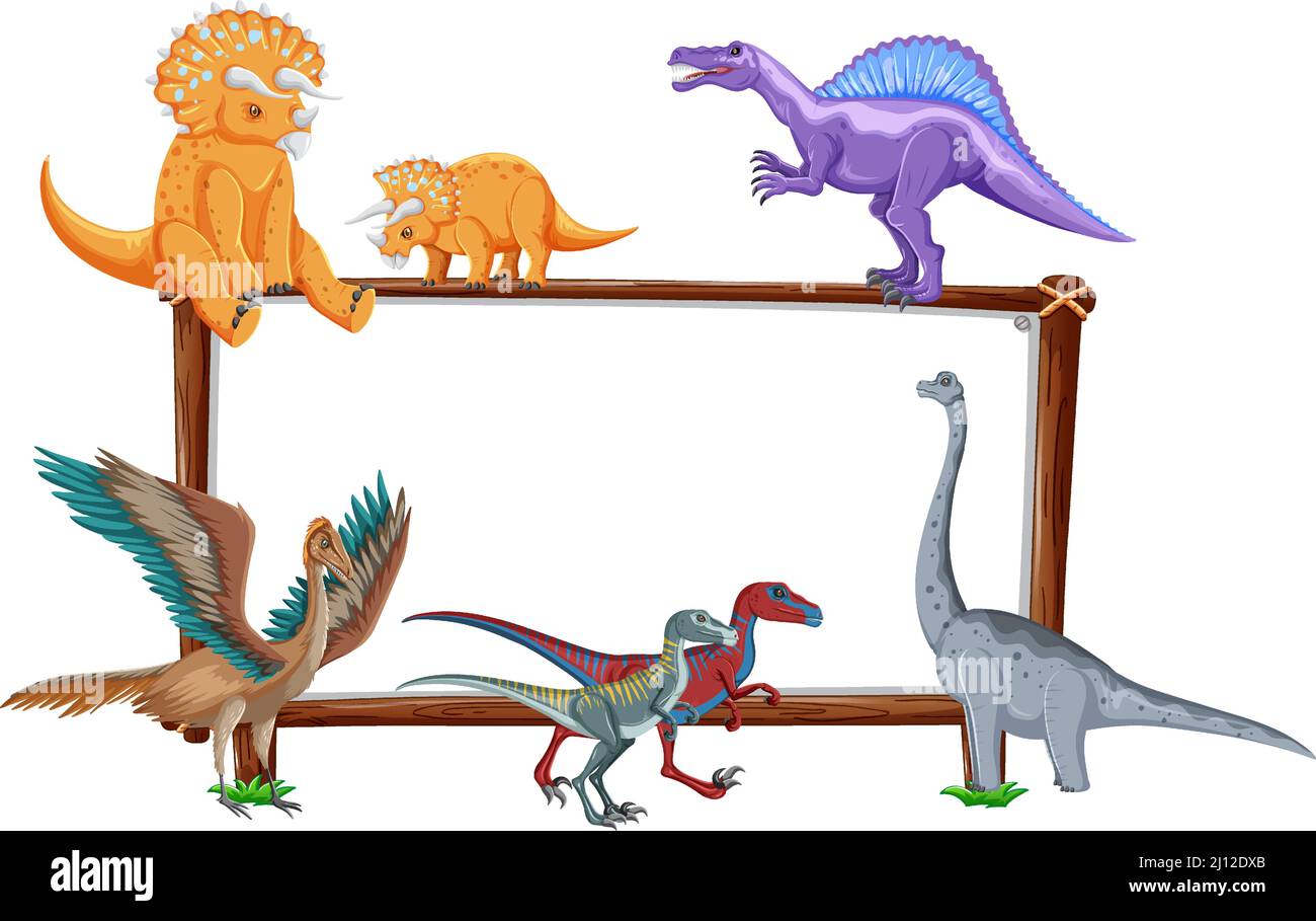 Group of dinosaurs around board on white background illustration Stock ...