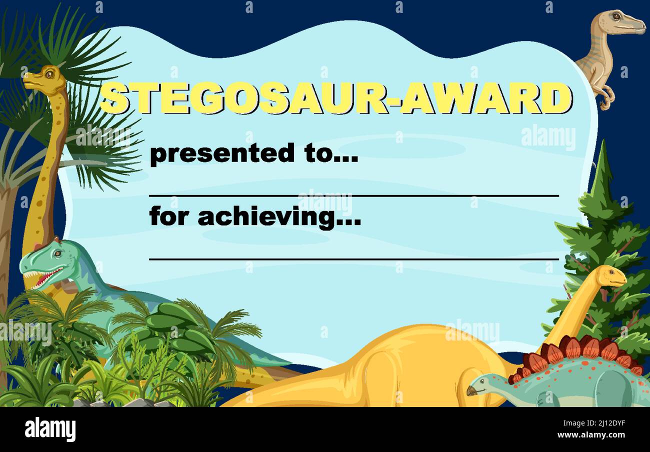 Dinosaur certificate template in cartoon style illustration Stock ...