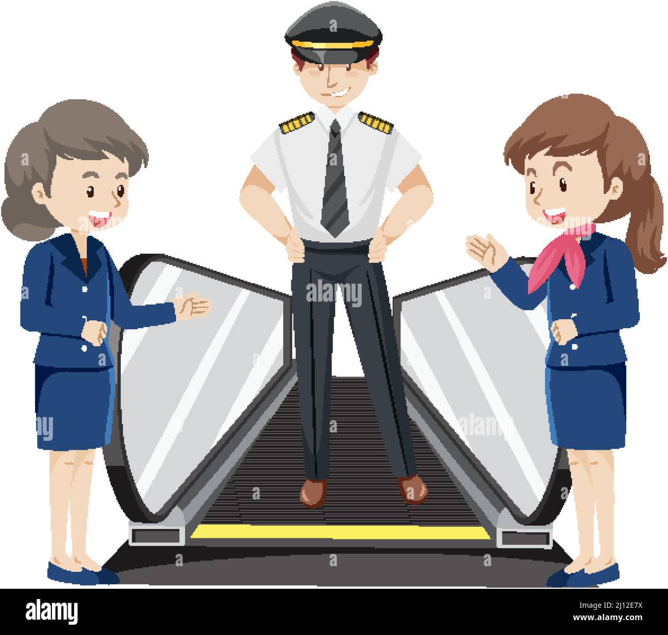 Aircrews standing on moving walkway illustration Stock Vector