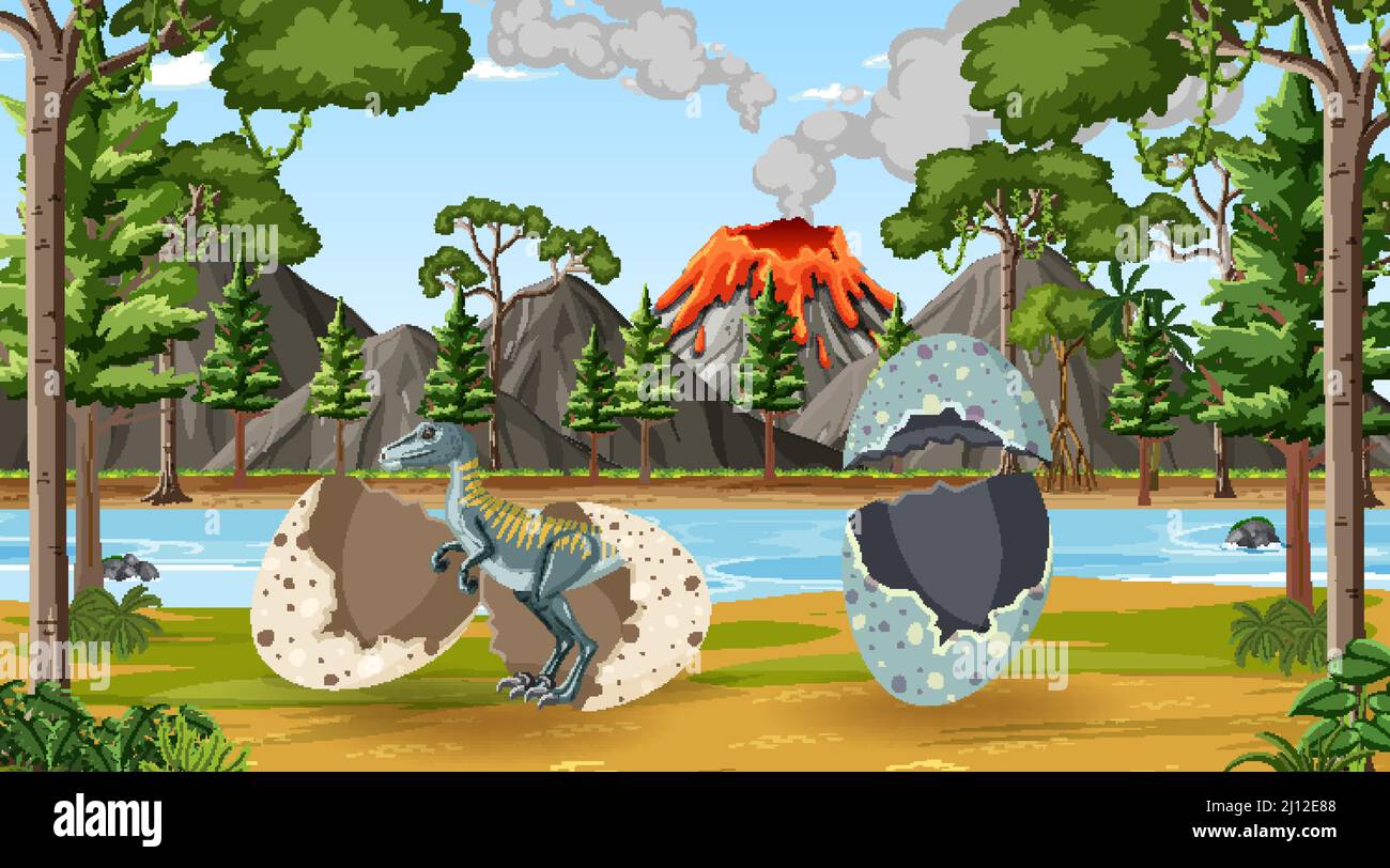 Scene with dinosaurs in the forest illustration Stock Vector Image ...