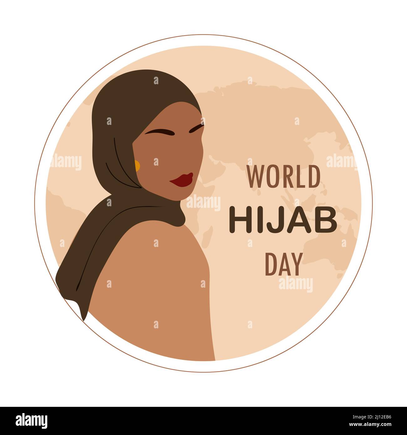 World hijab day. Abstract muslim woman in abaya. Faceless female portrait. Vector illustration in flat cartoon style Stock Vector
