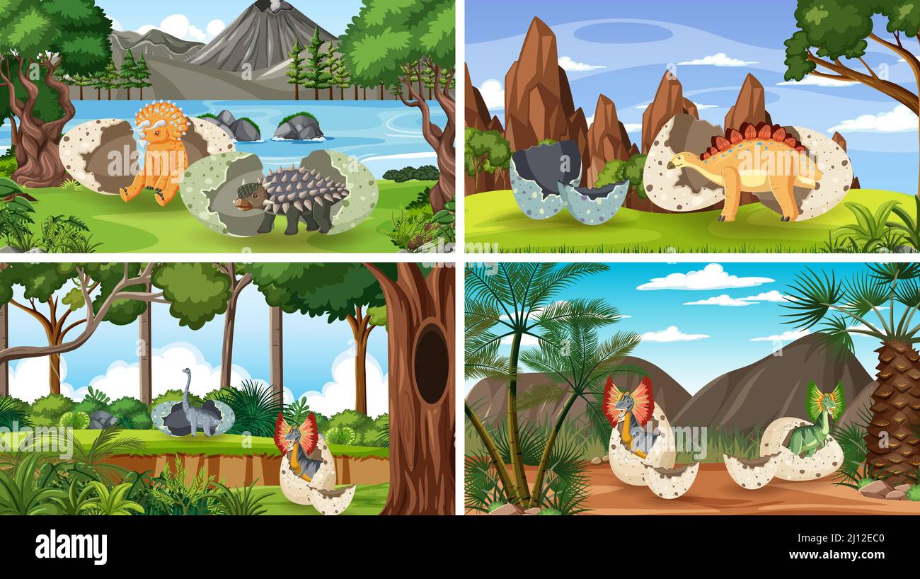 Scene with dinosaurs in the forest illustration Stock Vector Image ...