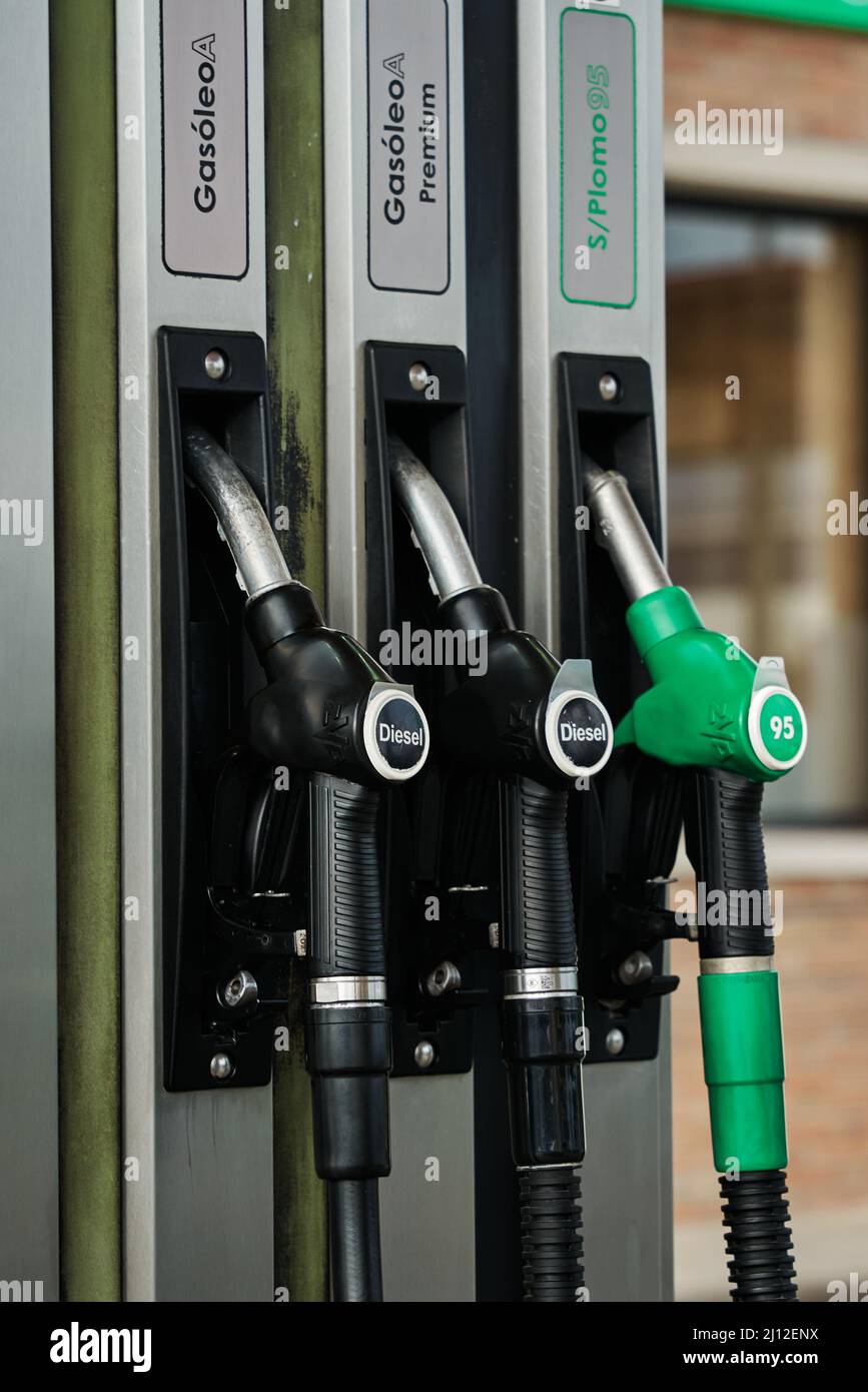 different pumps in a gas station Stock Photo