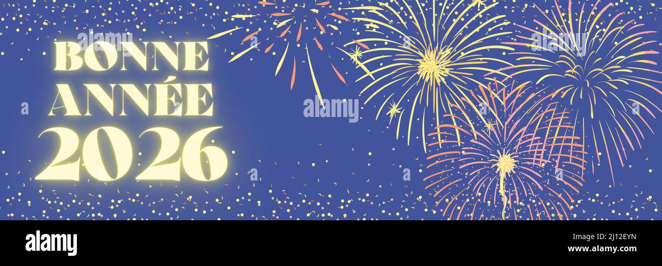 Happy New Year 2026 illustration in french langage with fireworks Stock