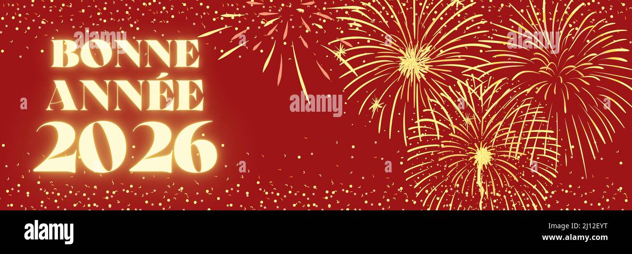 Happy New Year 2026 illustration in french langage with fireworks Stock