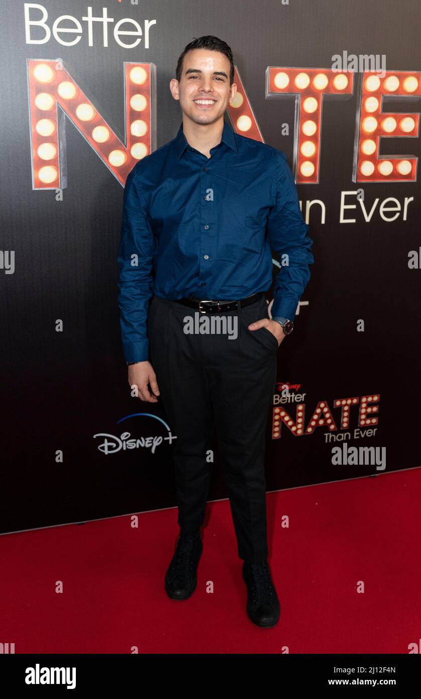 New York, NY - March 21, 2022: David Guzman attends special screening of Disney's 'Better Nate Than Ever' at AMC Empire Theater Stock Photo