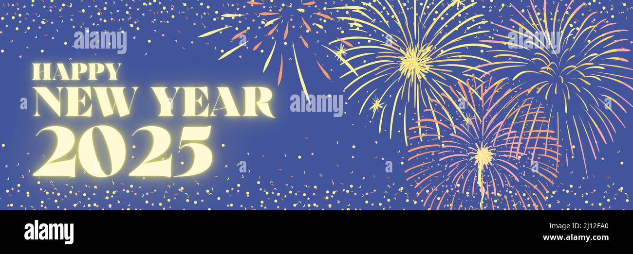 Happy New Year 2025 glow illustration with fireworks Stock Photo Alamy