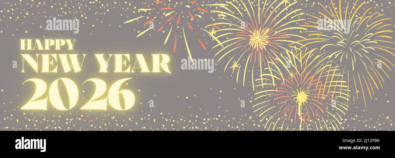 Happy New Year 2026 glow illustration with fireworks Stock Photo Alamy