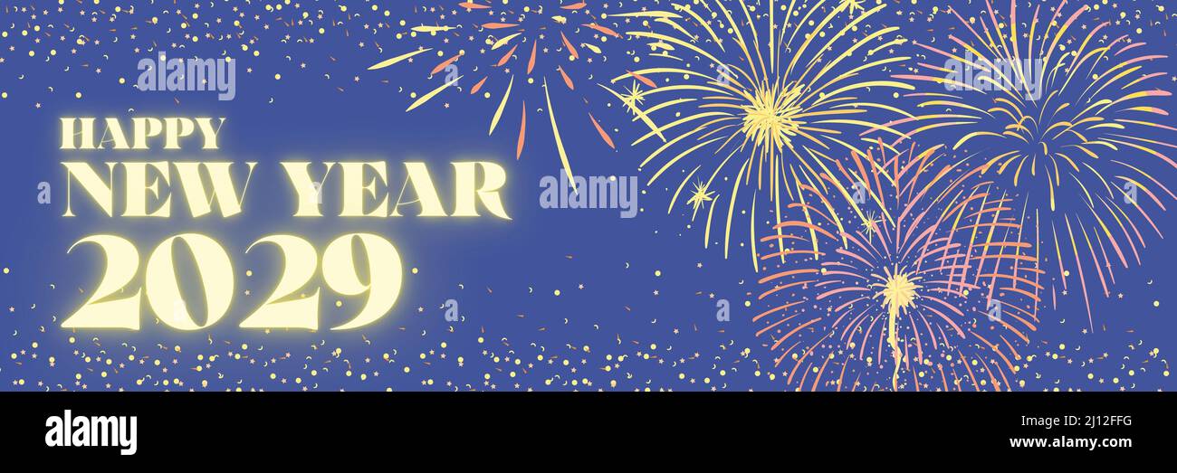 Happy New Year 2029 glow illustration with fireworks Stock Photo Alamy