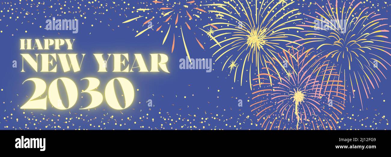Happy New Year 2030 glow illustration with fireworks Stock Photo - Alamy