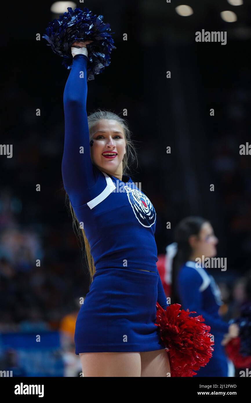 March 21, 2022: Belmont Bruins cheerleader during a second round game of the 2022 NCAA Women's Basketball Tournament between the University of Tennessee Lady Vols and the Belmont University Bruins at Thompson Boling Arena in Knoxville TN Tim Gangloff/CSM Stock Photo