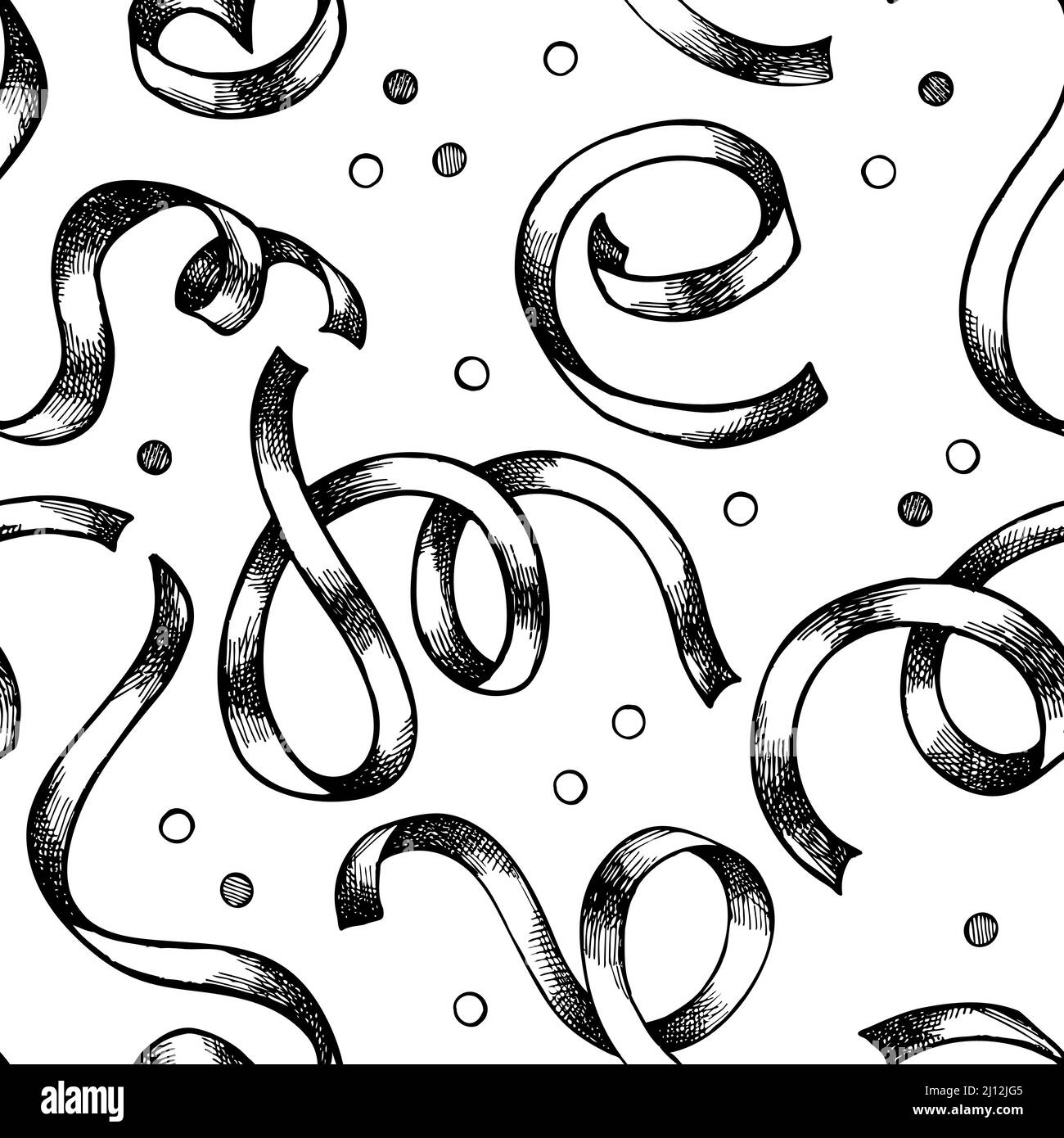 Easter Ribbon Pattern Easter seamless pattern background design. Engraved style. Hand drawn ...