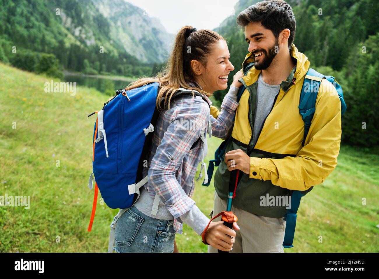 Group of happy friends enjoying outdoor activity together Stock Photo ...