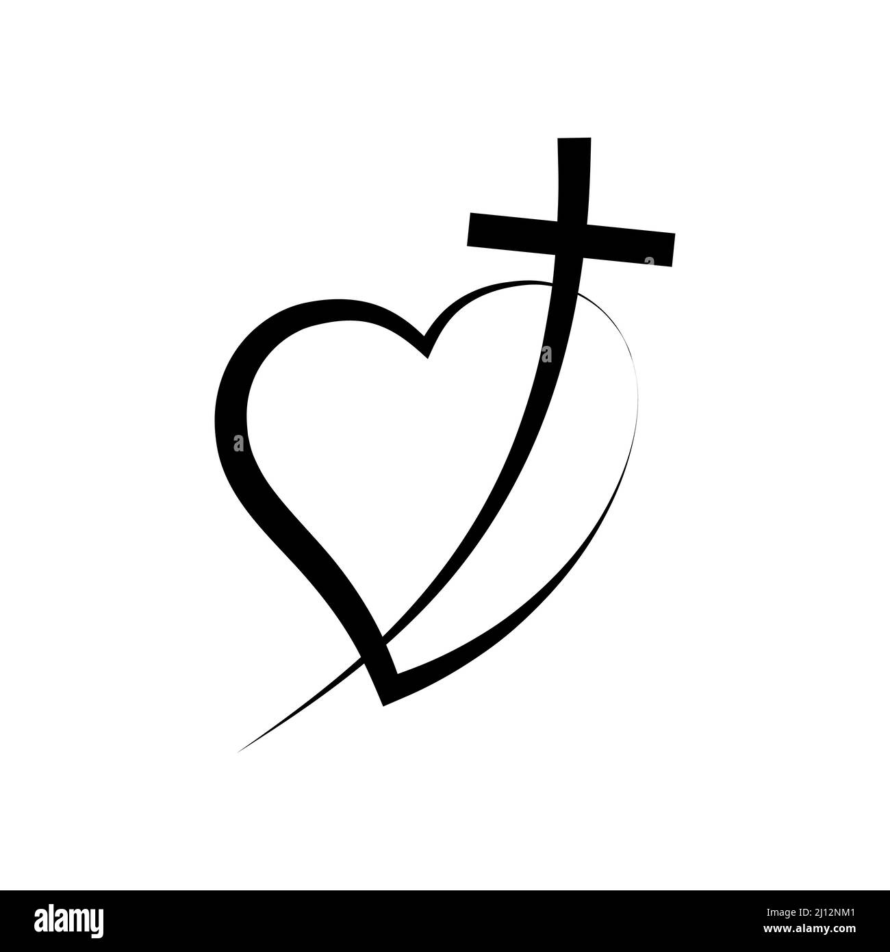 Christian cross icon in heart shape. Abstract religious symbol. Vector ...
