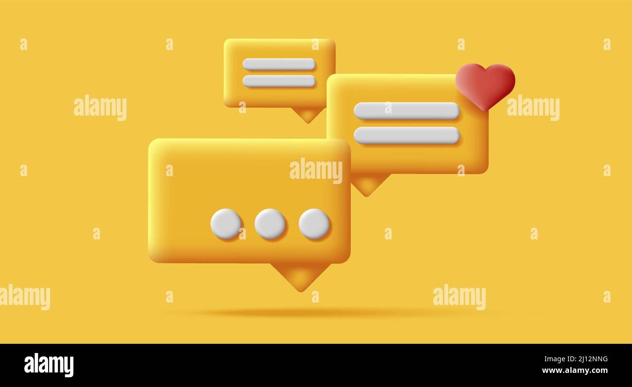 3d chat message bubbles composition, render yellow mono chrome style Stock Vector