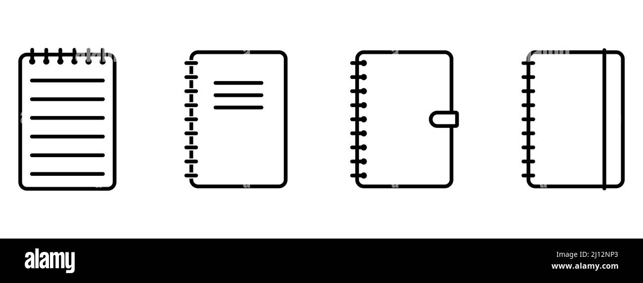 Note book linear icons. Note book outline icon. Set of notepad symbols