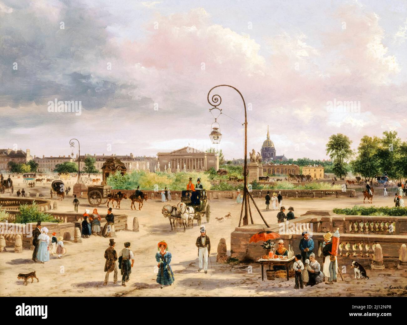 19th Century Paris, La Place Louis XVI (Place de La Concorde, Paris), in 1829, oil on panel painting by Giuseppe Canella, 1829 Stock Photo