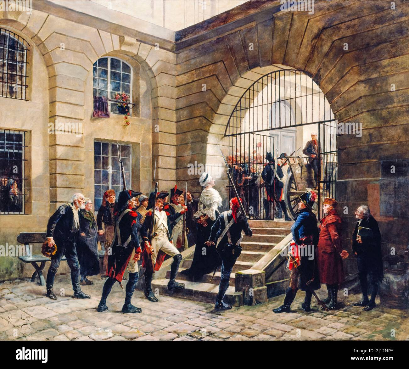 Marie Antoinette leaving the Conciergerie, October 16th 1793, oil on canvas painting by Georges Cain, 1885 Stock Photo