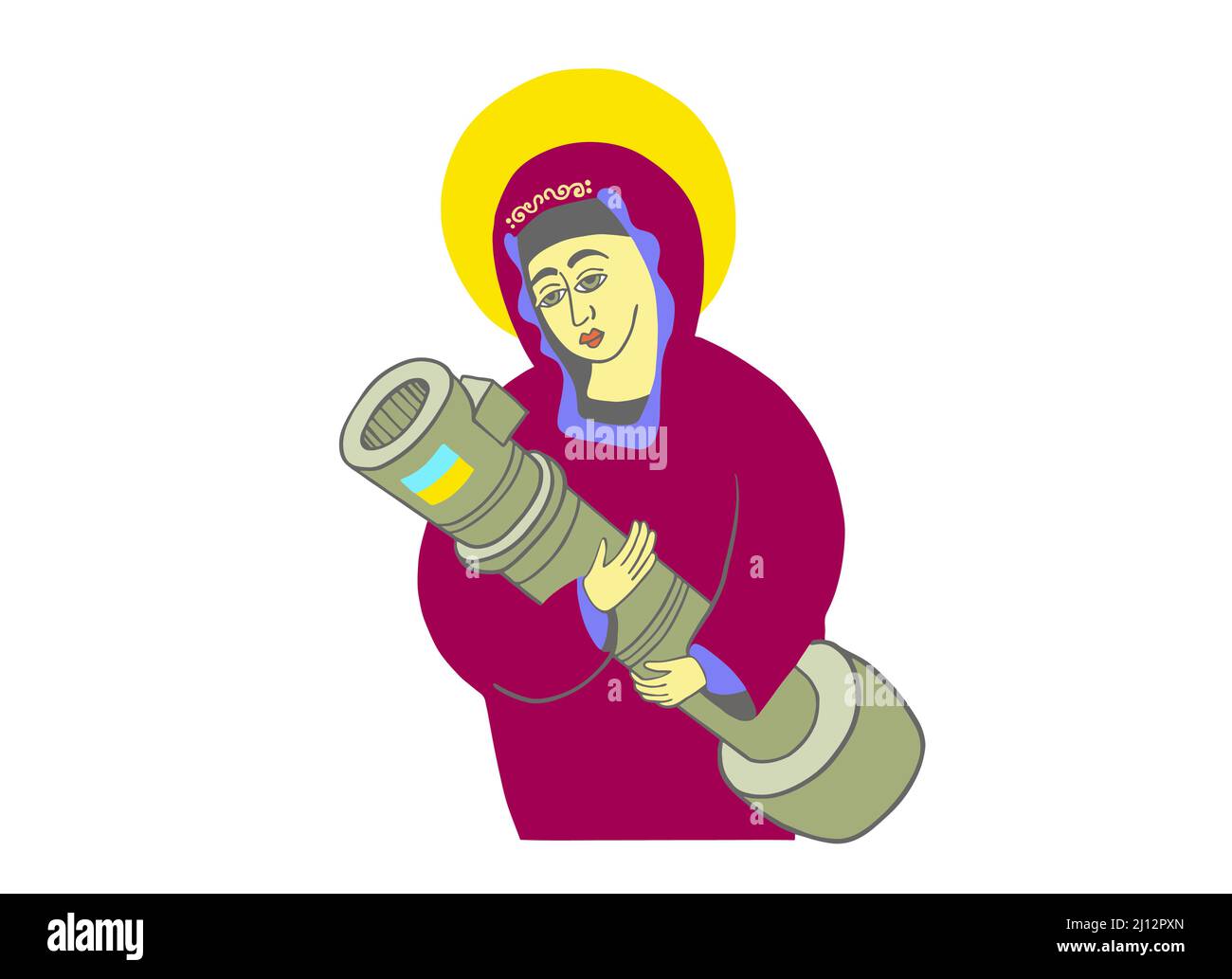 The Ukrainian saint holds an anti-tank defensive weapon in her hands Stock Vector