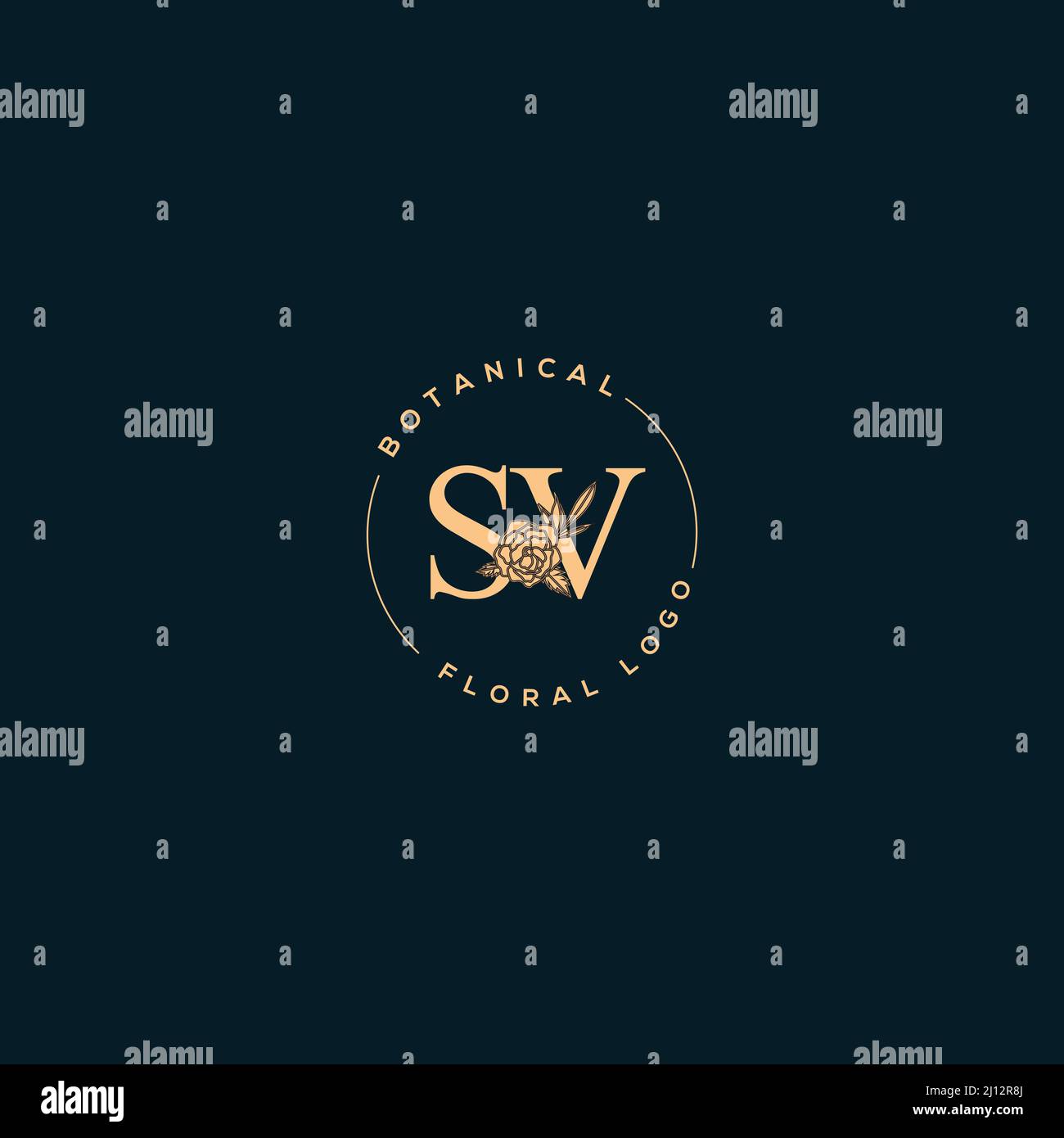 Vector Blooming Floral Initial SV Monogram and Logo Stock Vector
