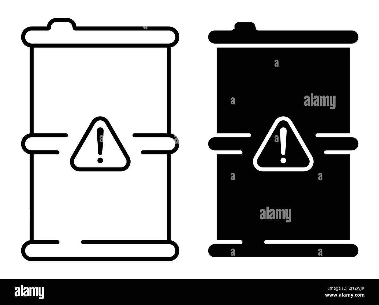 Linear icon, metal barrel with danger sign. Storage and disposal of hazardous substances. Simple black and white vector isolated on white background Stock Vector