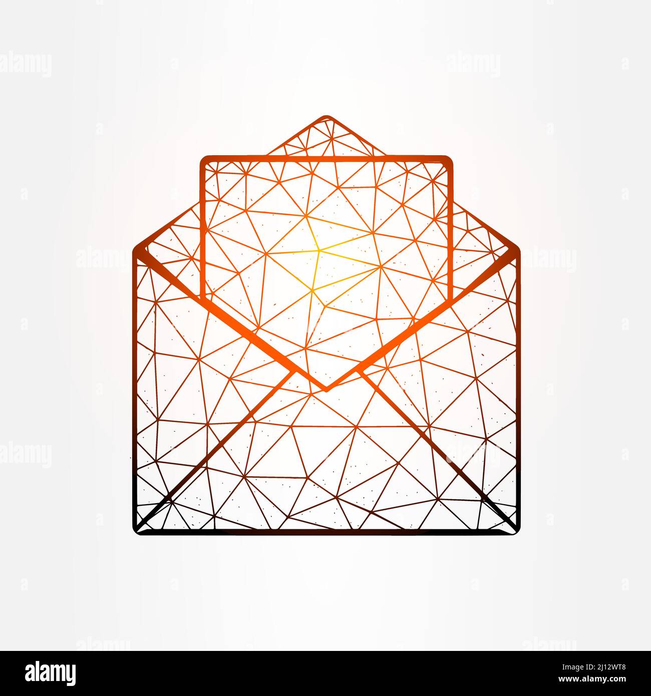Open envelope with letter polygonal vector illustration isolated on white background. Stock Vector