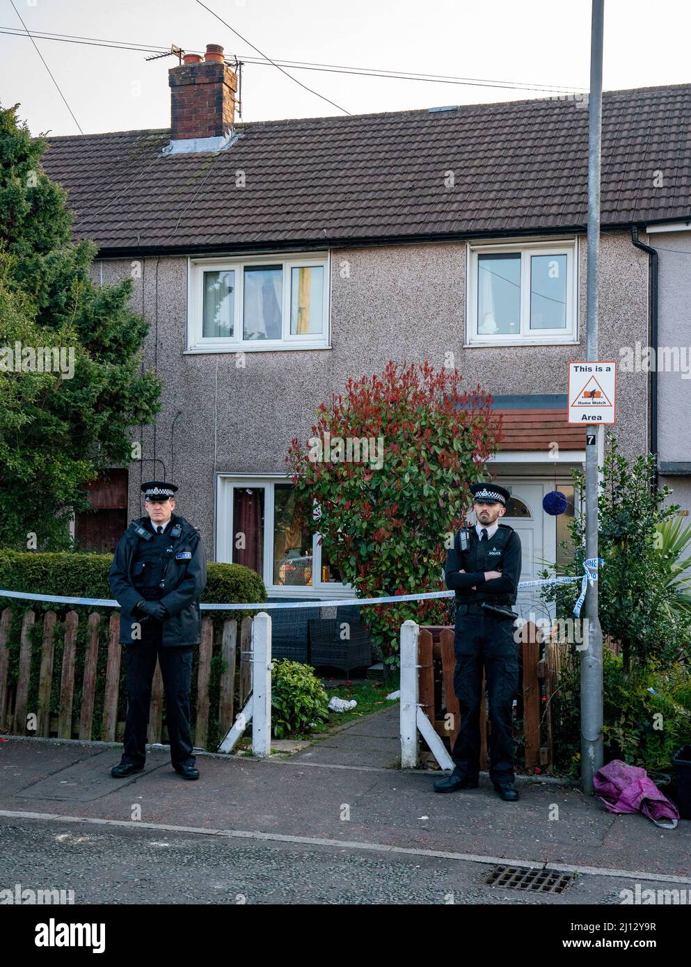 HOUSE NUMBER PIXELATED BY PA PICTURE DESK Police outside a house in St