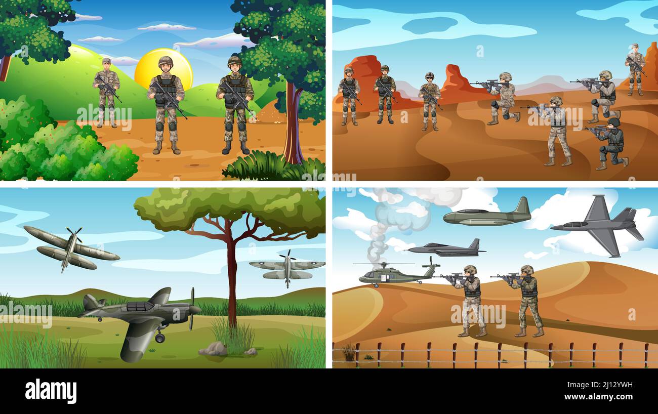 Set of different army war scenes illustration Stock Vector Image &amp; Art - Alamy