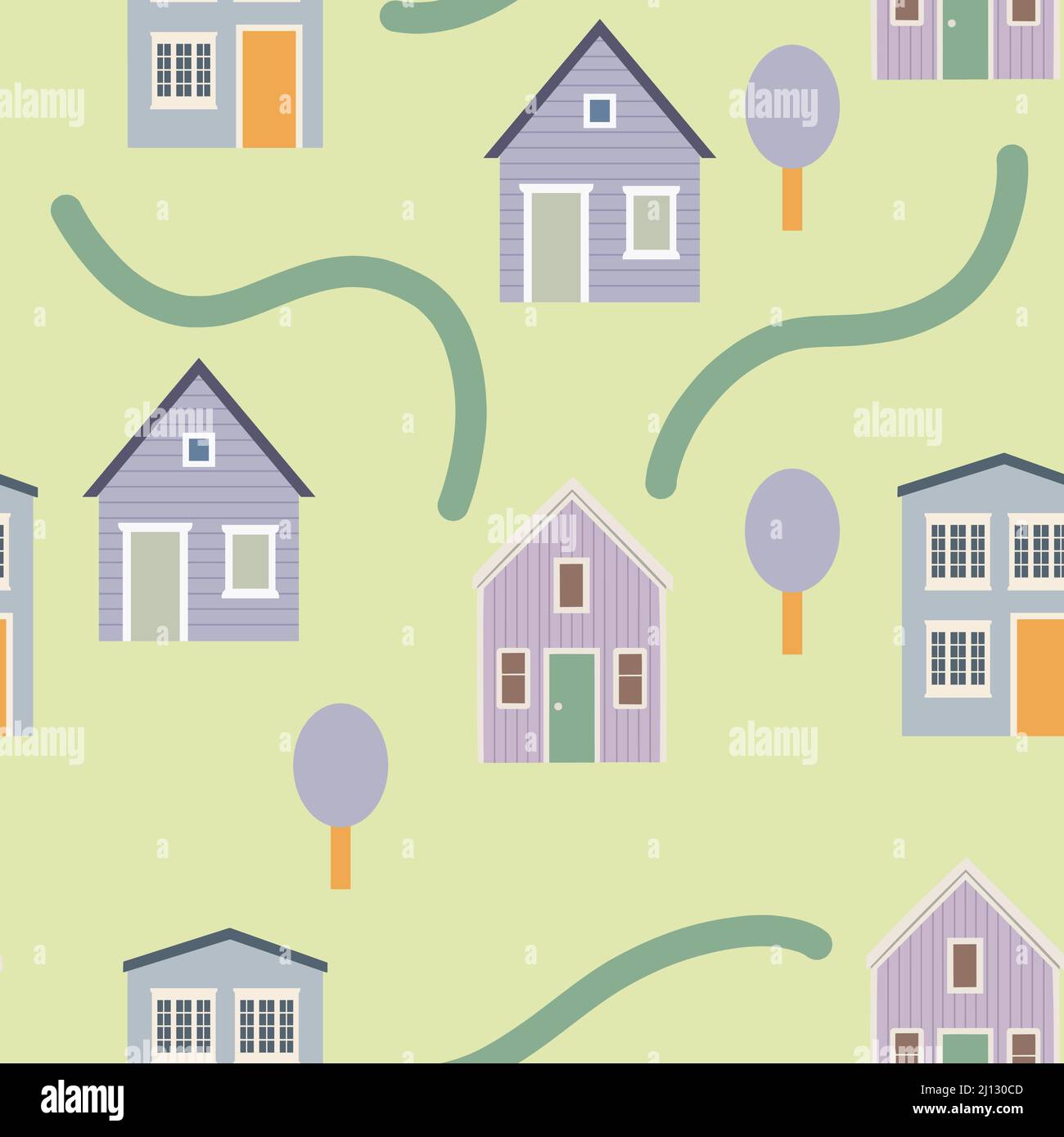 House seamless pattern with road and vector Stock Vector