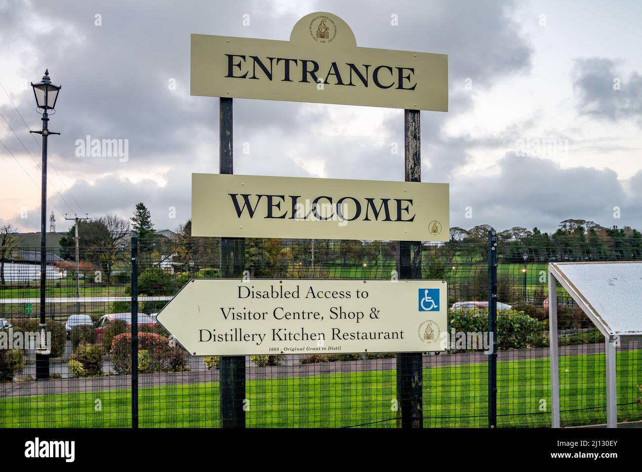 BUSHMILLS, NORTHERN IRELAND - NOVEMBER 24 2021 : The Bushmills distillery is producing but closed during the Covid 19 pandemic. Stock Photo