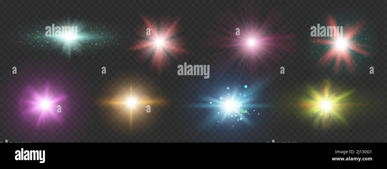 Realistic camera lens flare, sparkle optical effect. Sun light flash on