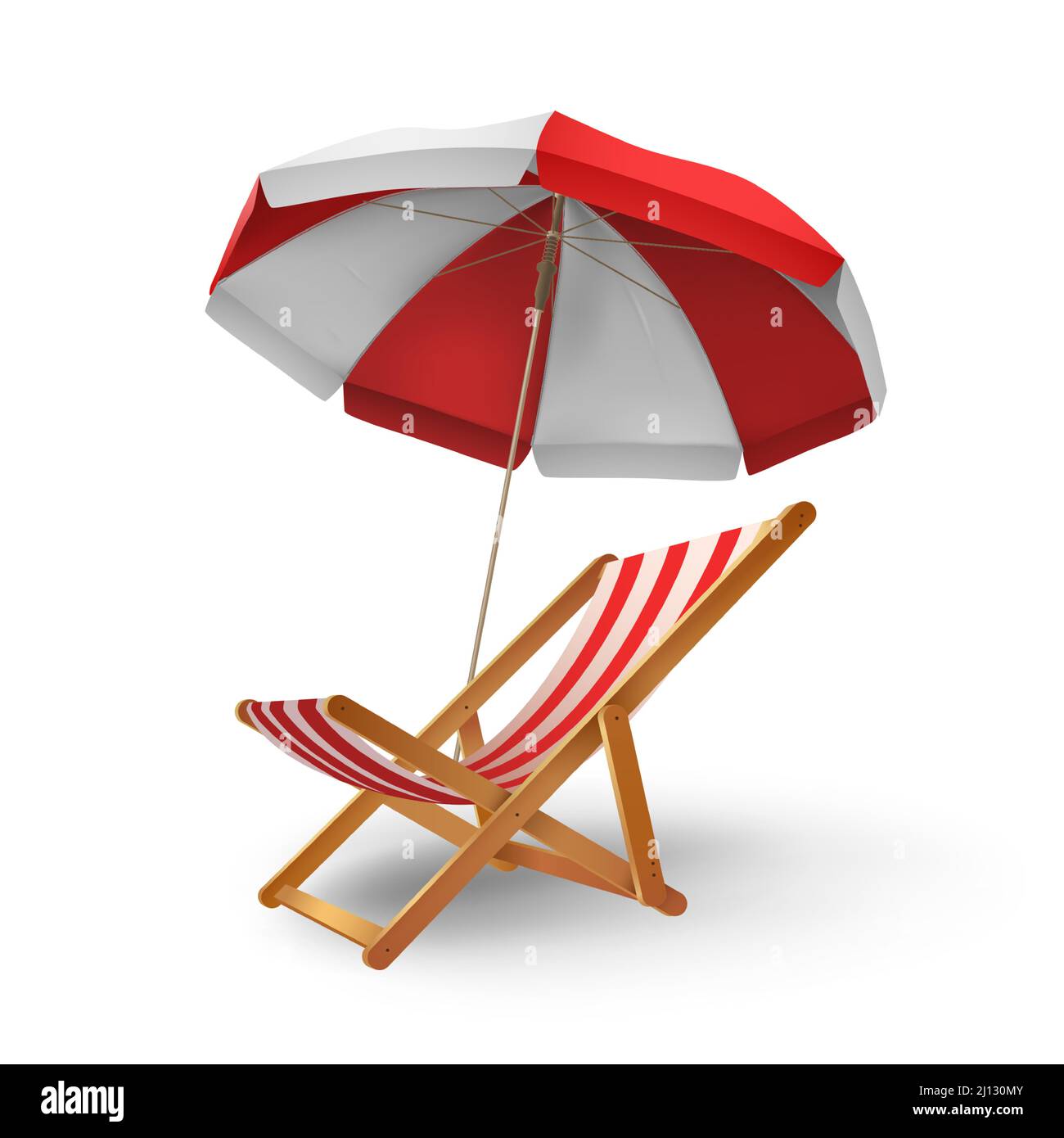 Realistic beach parasol umbrella and chaise longue for vacation