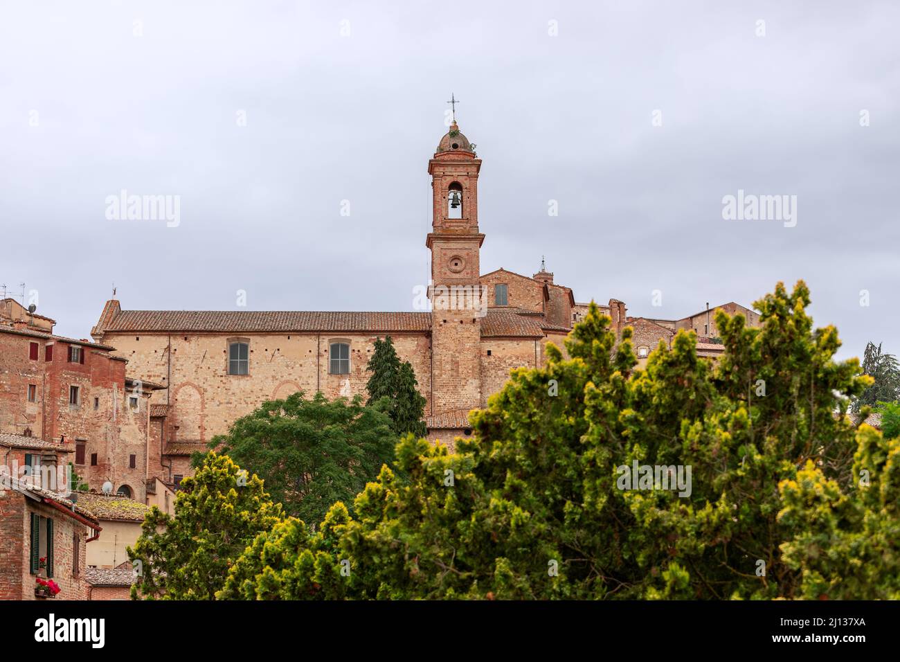 A close view to the Belltower of Sant'Agnese Church and Parish  in Montepulciano town, Italy Stock Photo