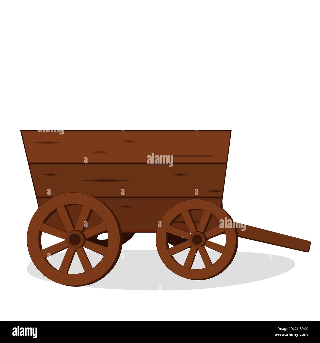 Wooden cart flat cartoon icon. Wagon vector illustration for design and web isolated on white background. Stock Vector