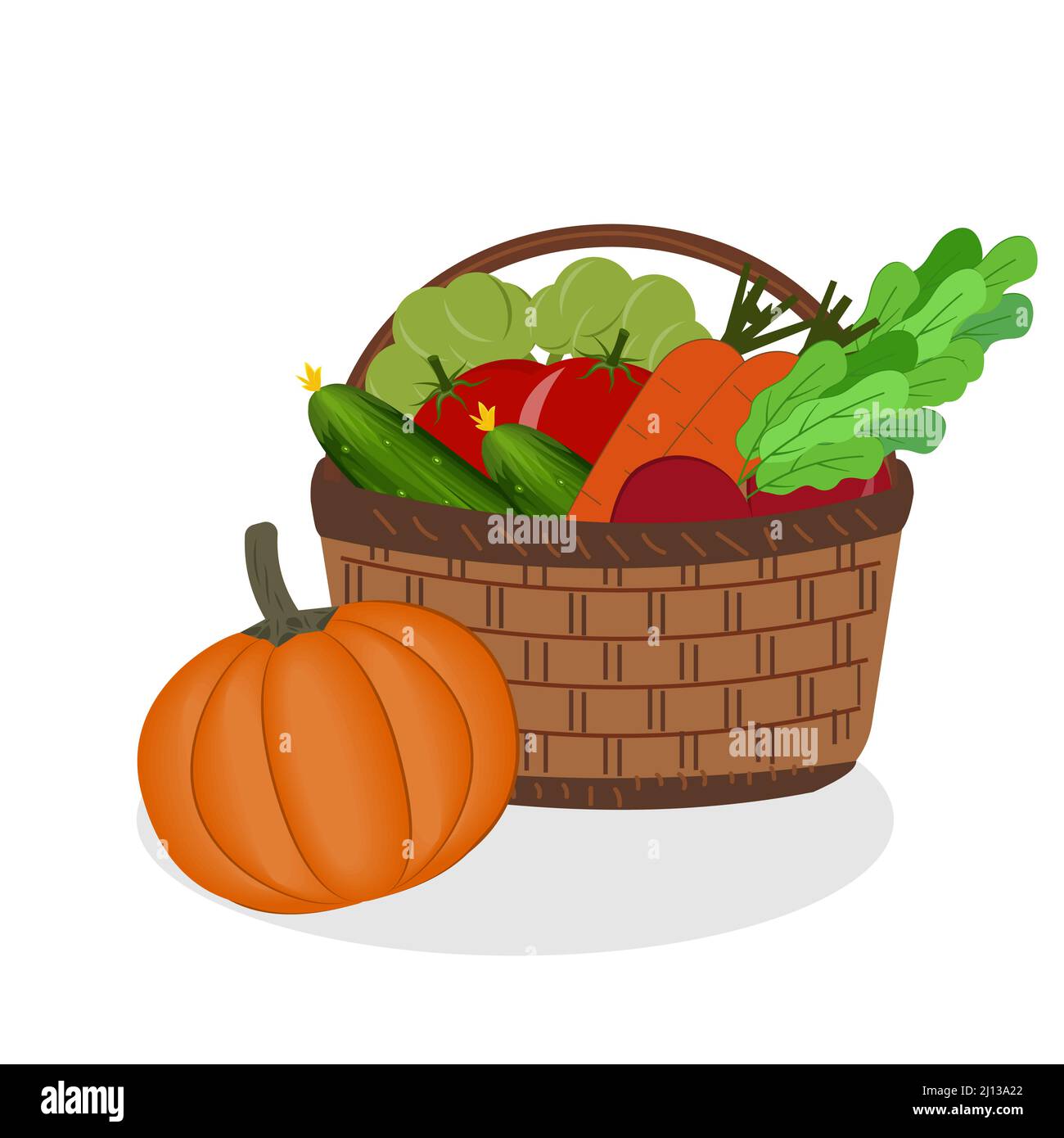 vegetables in a wicker basket color isolated vector illustration Stock ...