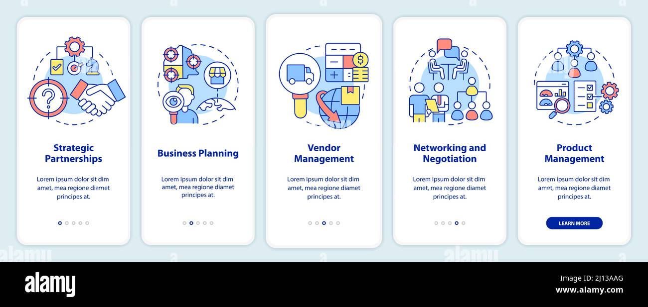 Business development ways onboarding mobile app screen Stock Vector ...